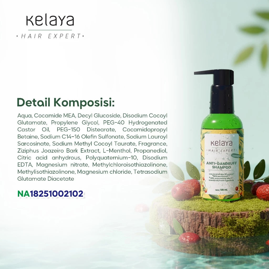 Kelaya Anti-Dandruff Shampoo 100ml Sampo ketombe Non SLS Perawatan Rambut Anti Ketombe Expert